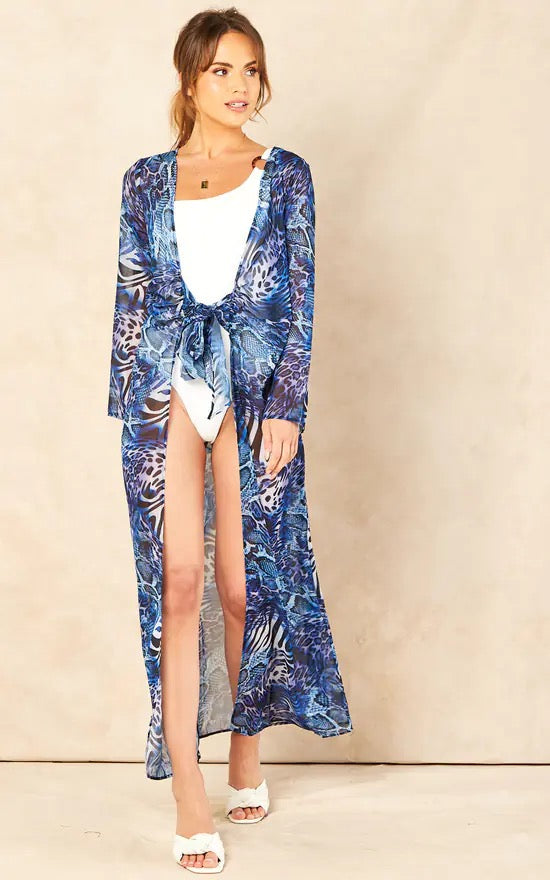 Blátt kaftan sloppur fyrir ströndina sundfatnaður www.demetra.is