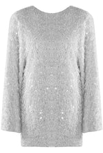 Load image into Gallery viewer, Grár stuttur pallíettukjóll www.demetra.is sparikjóll jól áramót jólakjóll áramótakjóll 
