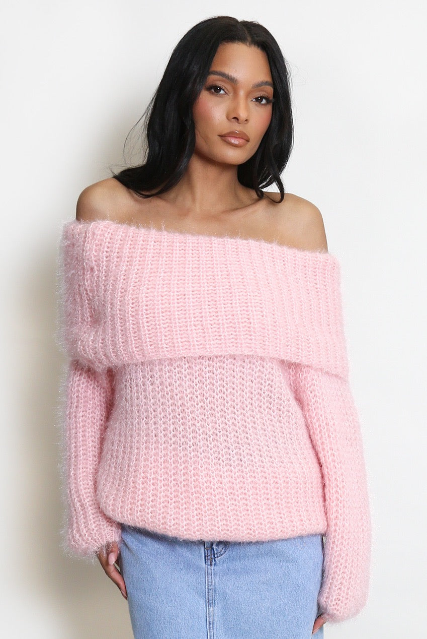 bleik off the shoulder peysa www.demetra.is